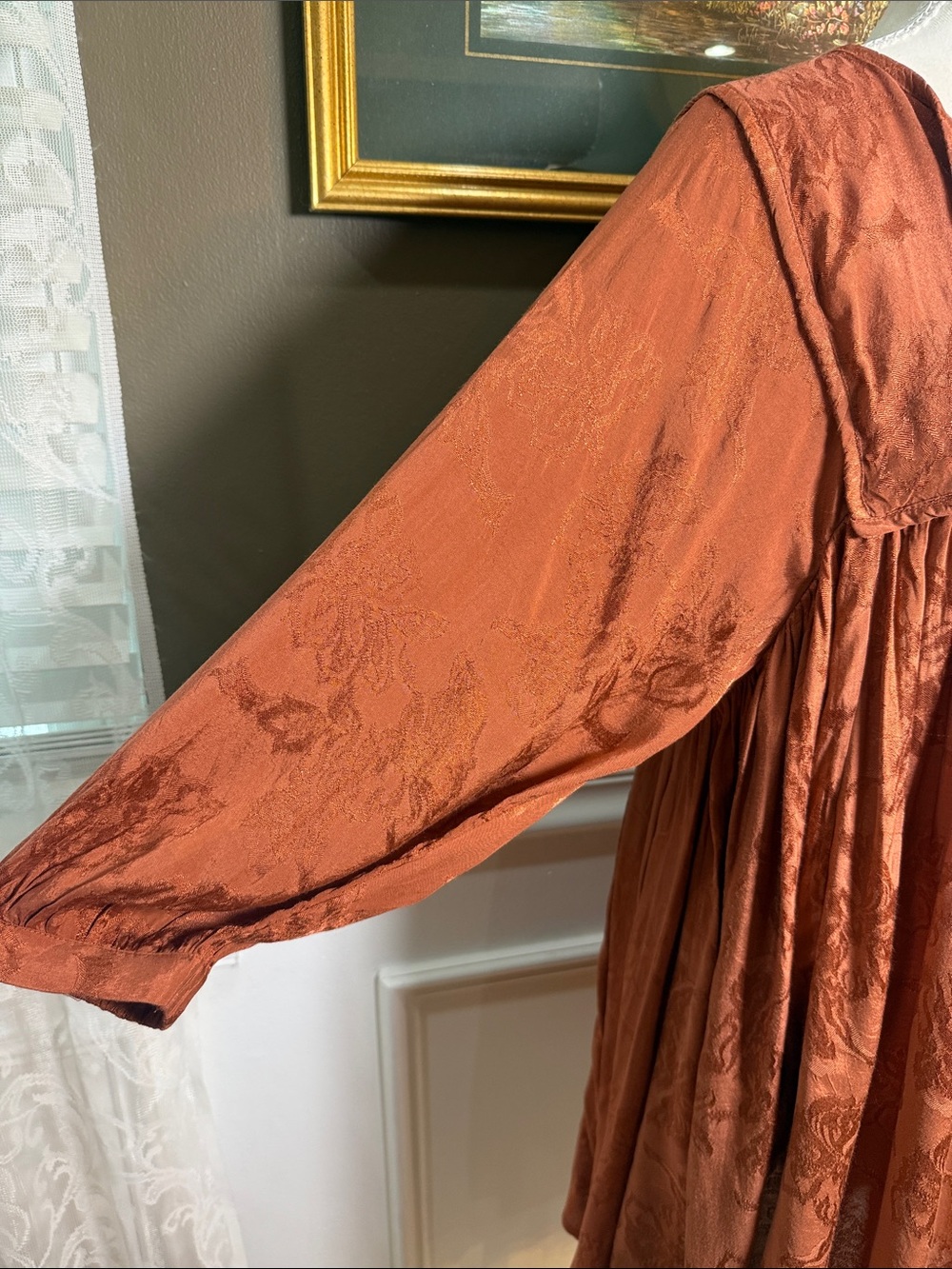 Natural Life Rust Jacquard Babydoll Dress M Boho Cottagecore NWT - Picture 6 of 9